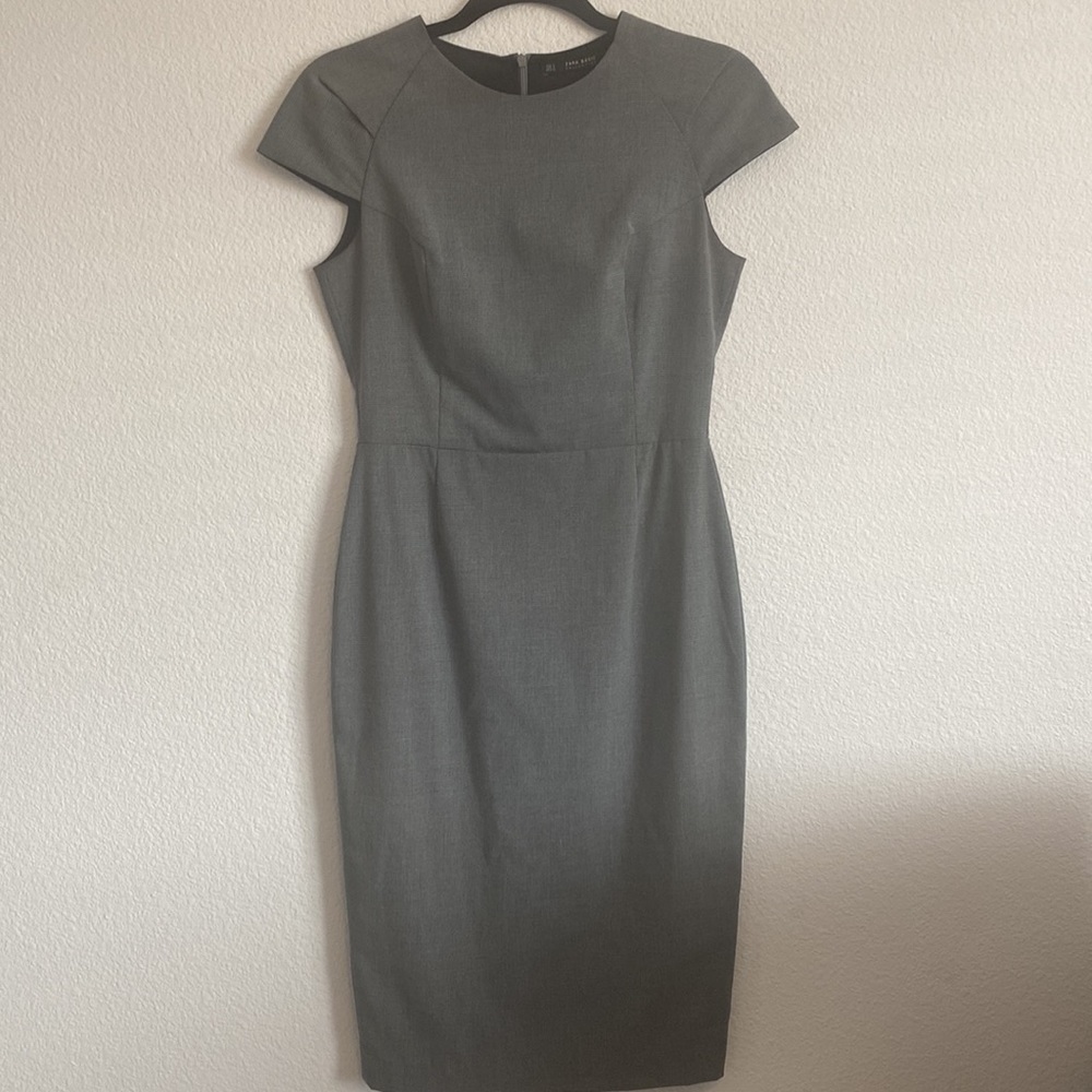 Zara Basic Gray Formal Cap Sleeves Shift Dress Si… - image 2